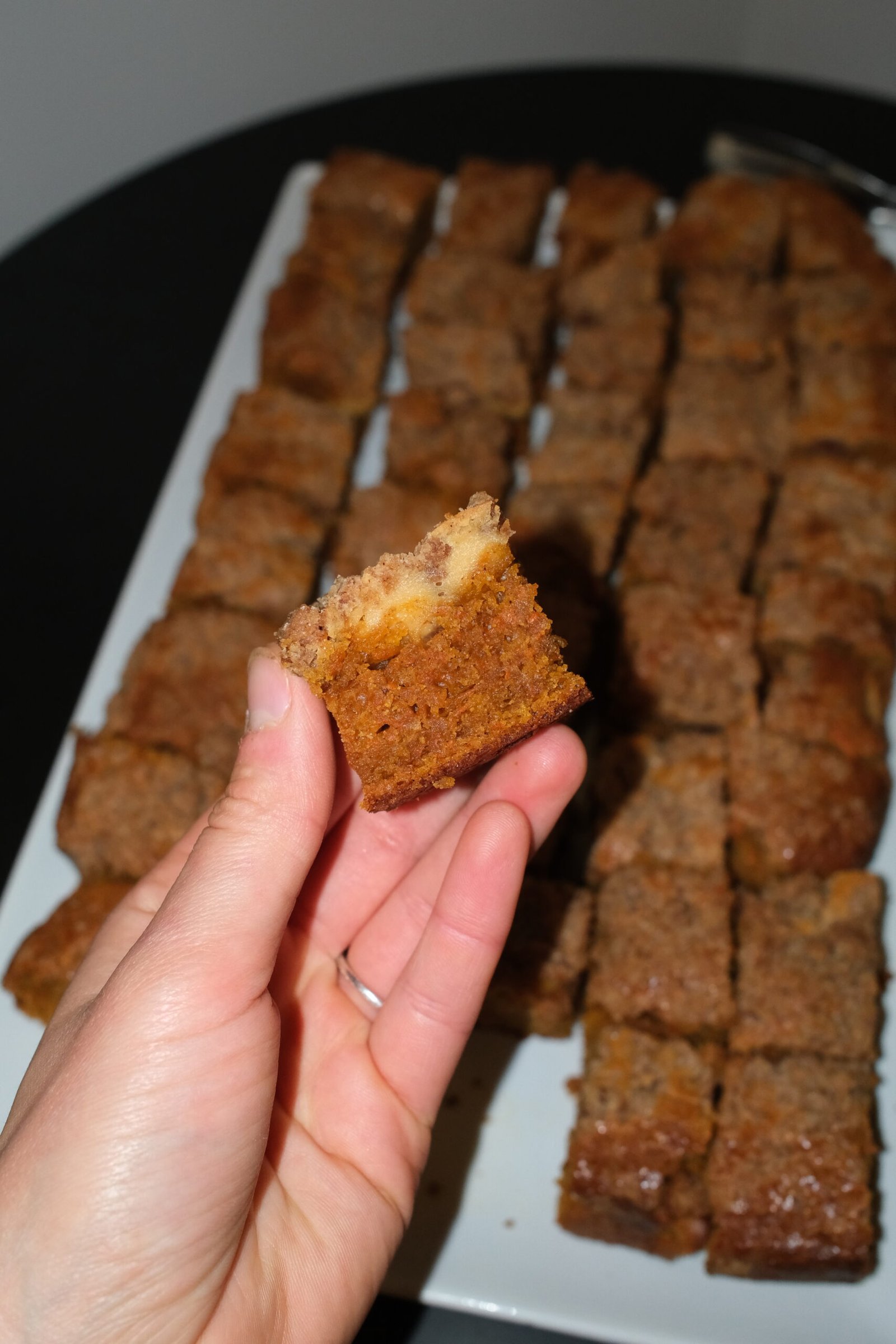 Carrot Coffee Cake Bars with Cream Cheese Swirl & Almond Crumb