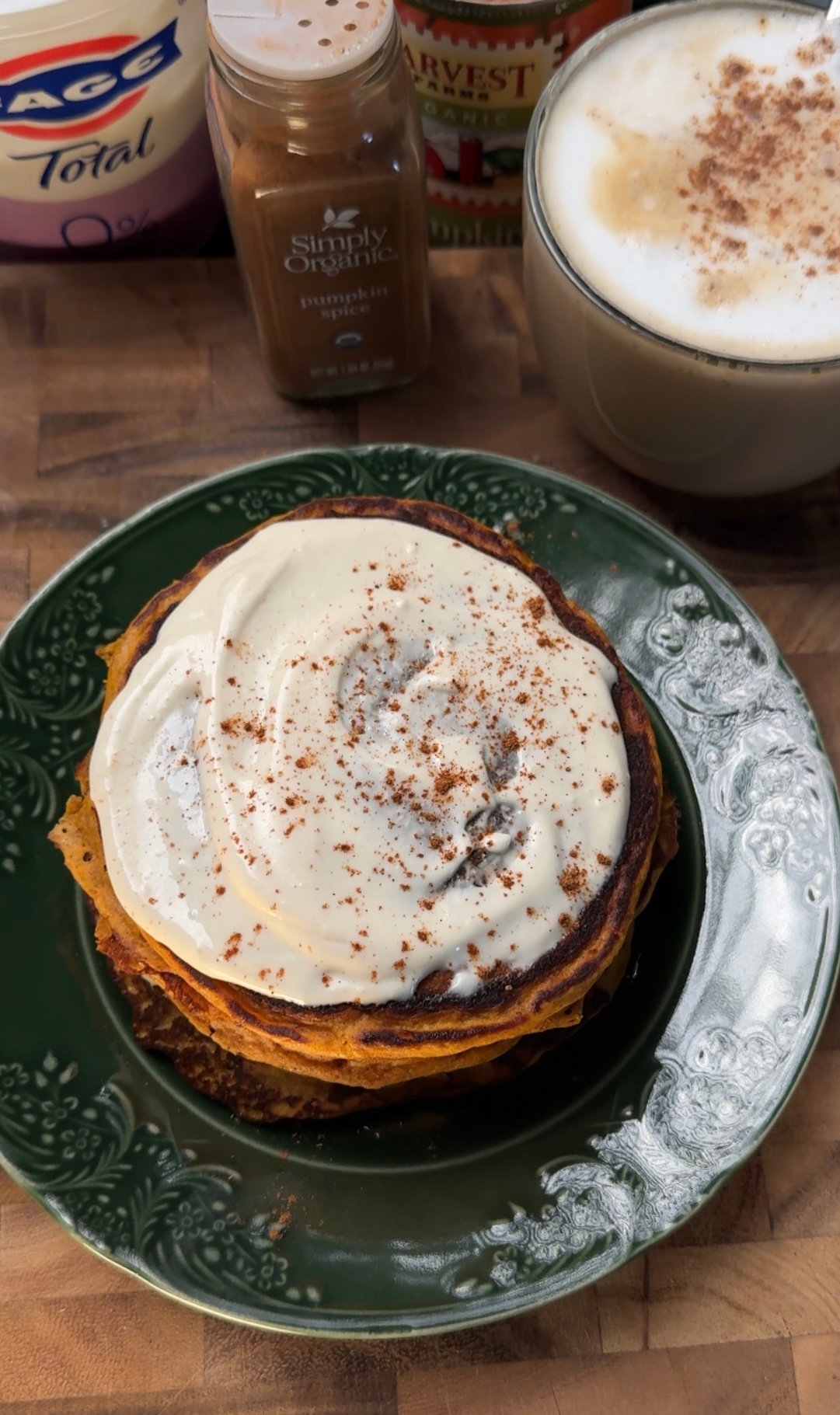The Best High-Protein Pumpkin Pancakes (With Maple Cream Cheese Frosting)